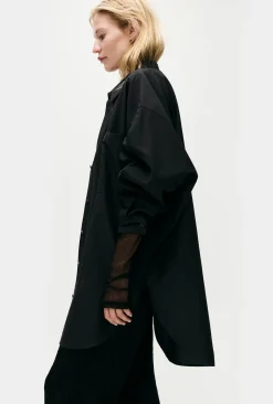 COTTON SILK ROUND SHIRT BLACK