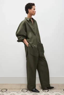 COTTON SILK ROUND SHIRT PINE