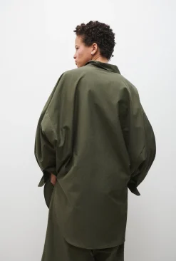 COTTON SILK ROUND SHIRT PINE