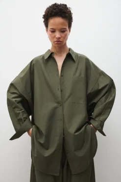 COTTON SILK ROUND SHIRT PINE