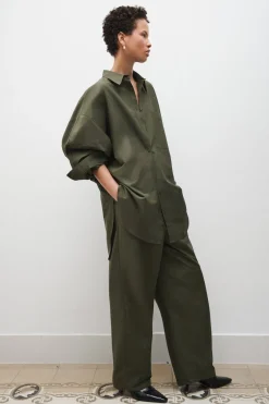 COTTON SILK ROUND SHIRT PINE