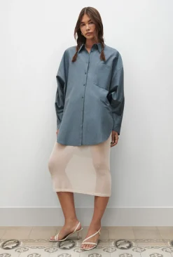 COTTON SILK ROUND SHIRT SLATE