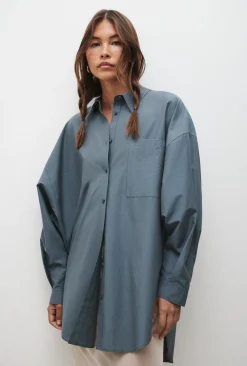 COTTON SILK ROUND SHIRT SLATE