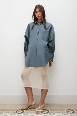 COTTON SILK ROUND SHIRT SLATE