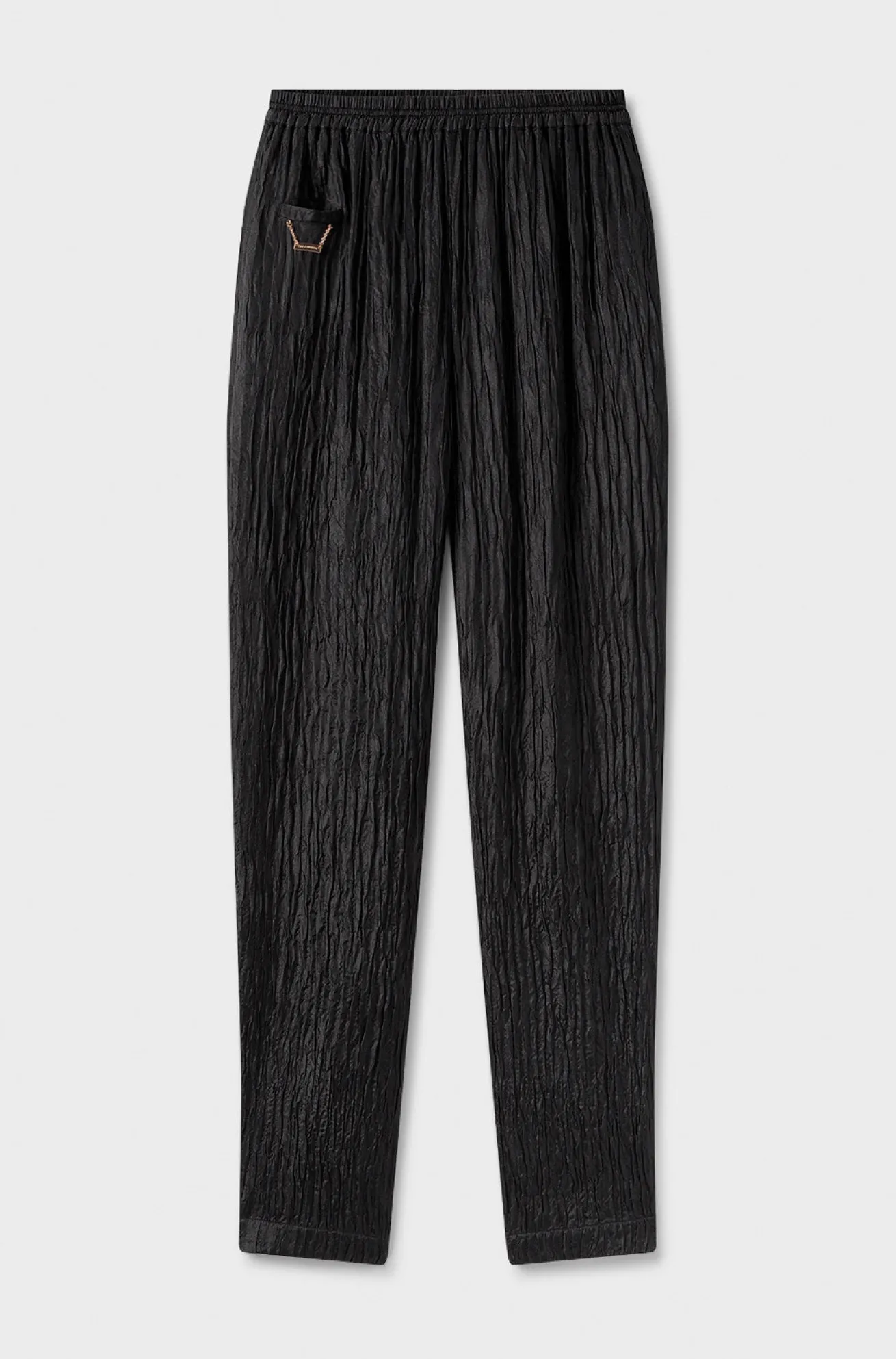 CRINKLE CURVED PANTS BLACK