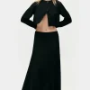 CRINKLE LONG BIAS CUT SKIRT BLACK