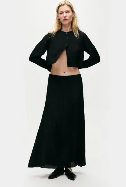 CRINKLE LONG BIAS CUT SKIRT BLACK