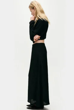 CRINKLE LONG BIAS CUT SKIRT BLACK