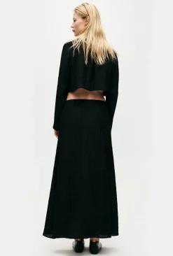 CRINKLE LONG BIAS CUT SKIRT BLACK