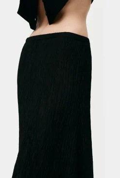 CRINKLE LONG BIAS CUT SKIRT BLACK