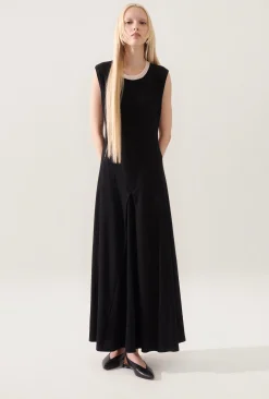 CROCHET TRIM DRESS BLACK