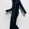 FRINGE BIAS CUT SHIRT BLACK