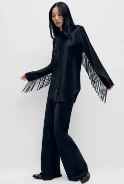 FRINGE BIAS CUT SHIRT BLACK