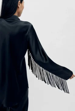 FRINGE BIAS CUT SHIRT BLACK