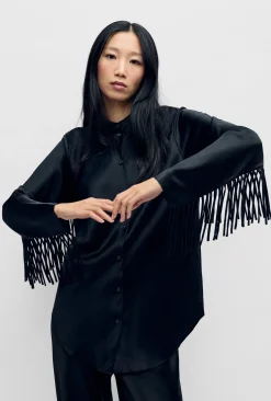 FRINGE BIAS CUT SHIRT BLACK