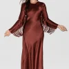FRINGE FULL SLEEVE BIAS DRESS CANYON