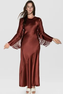 FRINGE FULL SLEEVE BIAS DRESS CANYON