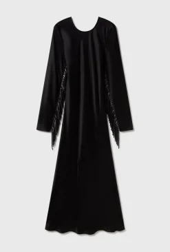 FRINGE FULL SLEEVE BIAS DRESS BLACK
