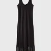 FRINGE SCOOP NECK DRESS BLACK