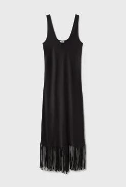 FRINGE SCOOP NECK DRESS BLACK
