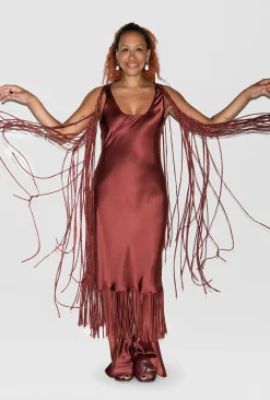 FRINGE SCOOP NECK DRESS CANYON