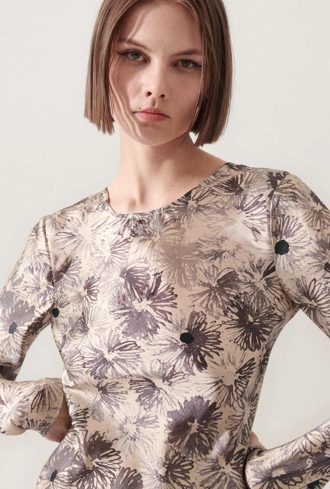 FULL SLEEVE BIAS DRESS ASTER FLORAL