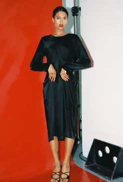 FULL SLEEVE BIAS DRESS BLACK