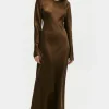 FULL SLEEVE BIAS DRESS DARK EARTH