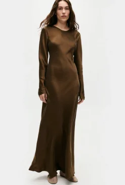 FULL SLEEVE BIAS DRESS DARK EARTH