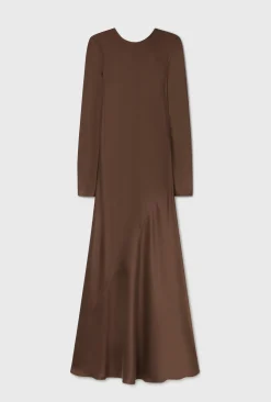 FULL SLEEVE BIAS DRESS DARK EARTH