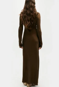FULL SLEEVE BIAS DRESS DARK EARTH