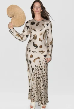 FULL SLEEVE BIAS DRESS MIRACLES HAZELNUT
