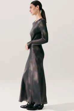 FULL SLEEVE BIAS DRESS SMOKE