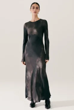 FULL SLEEVE BIAS DRESS SMOKE