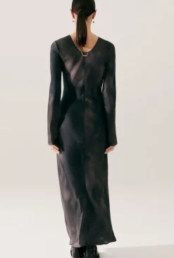 FULL SLEEVE BIAS DRESS SMOKE