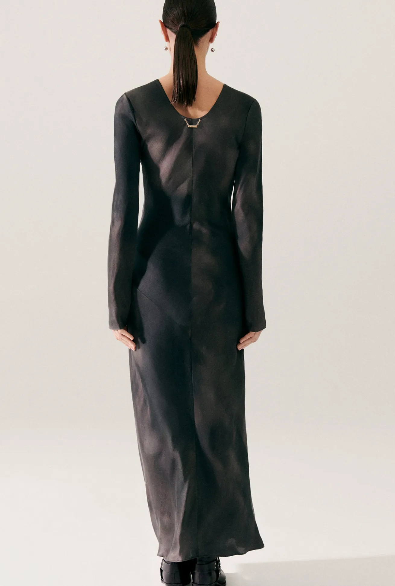 FULL SLEEVE BIAS DRESS SMOKE