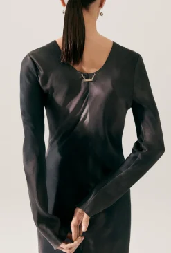 FULL SLEEVE BIAS DRESS SMOKE