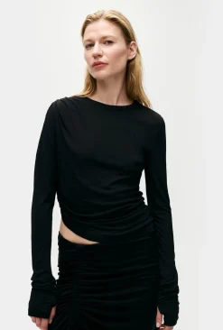 JERSEY MODAL DRAPE TOP BLACK