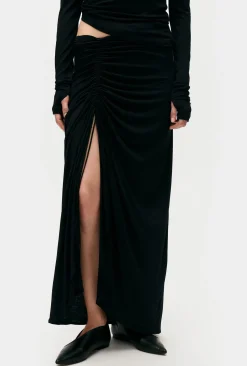 JERSEY MODAL RUCHED SKIRT BLACK