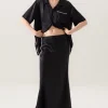 LONG BIAS CUT SKIRT BLANKET STITCH BLACK