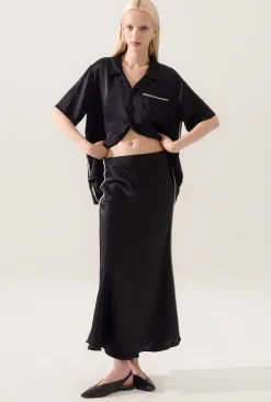 LONG BIAS CUT SKIRT BLANKET STITCH BLACK