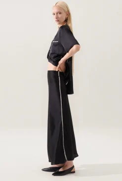 LONG BIAS CUT SKIRT BLANKET STITCH BLACK