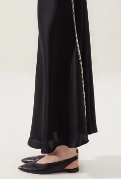LONG BIAS CUT SKIRT BLANKET STITCH BLACK