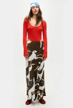 LONG BIAS CUT SKIRT RABBIT DARK EARTH