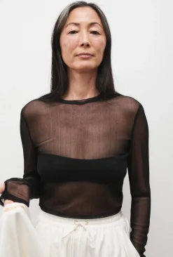 MESH LONG SLEEVE TOP BLACK