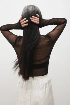 MESH LONG SLEEVE TOP BLACK