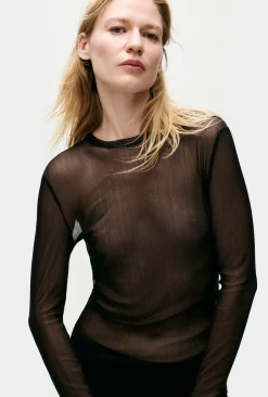 MESH LONG SLEEVE TOP BLACK