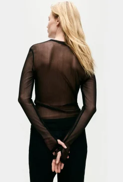MESH LONG SLEEVE TOP BLACK
