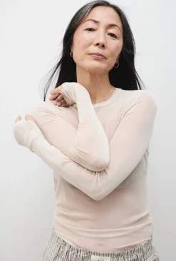 MESH LONG SLEEVE TOP HAZELNUT