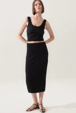 POPCORN MIDI SKIRT BLACK